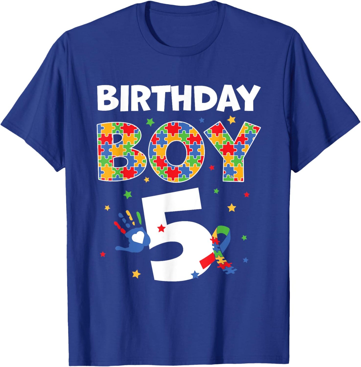 The 5th Birthday Boy Autism Awareness Puzzle Piece T-Shirt - T-Shirt | Royal