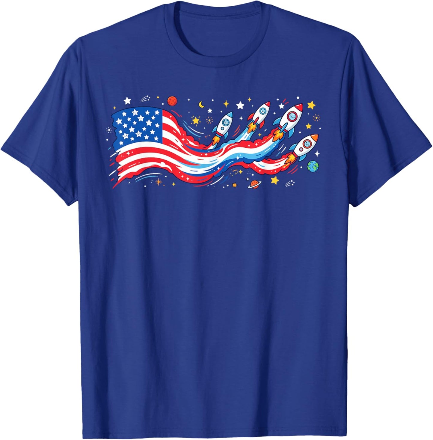 Cute Patriotic Shirts , Space Rocket American Flag T-Shirt - T-Shirt | Royal