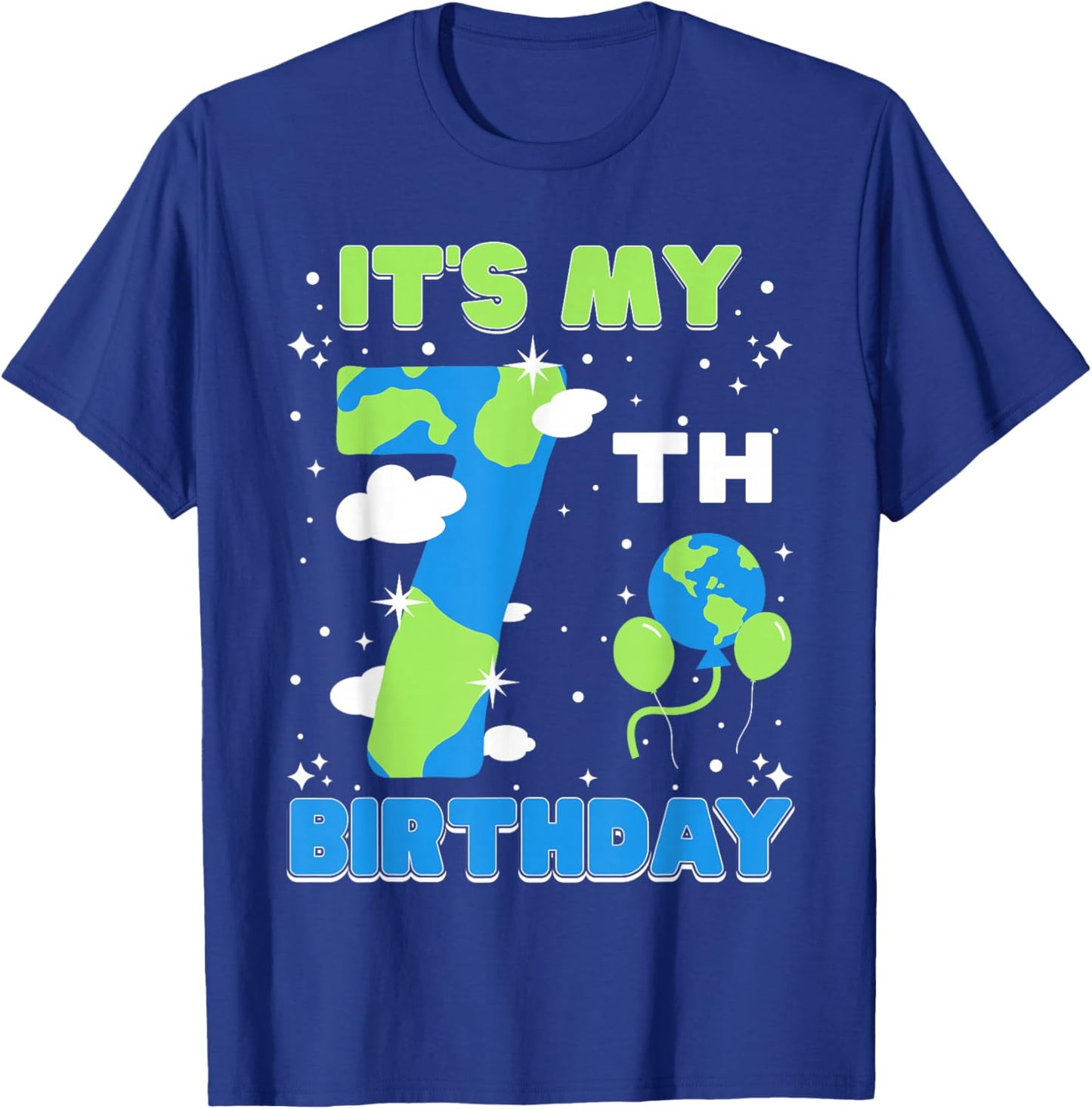 It's My 7th Birthday Earth Day 7 Years Old Kids Girls Boys T-Shirt - T-Shirt | Royal
