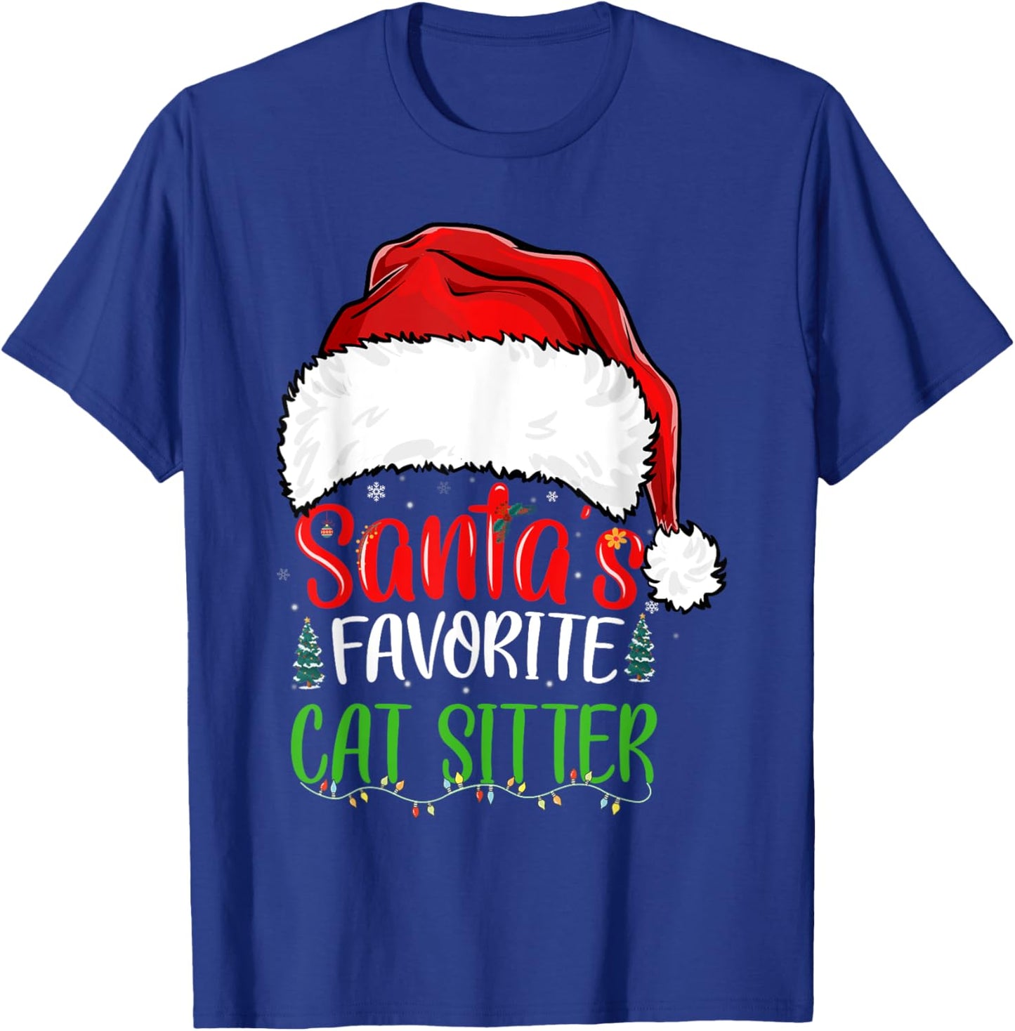 Santa's Favorite Cat Sitter Funny Christmas Cat Sitter T-Shirt - T-Shirt | Royal