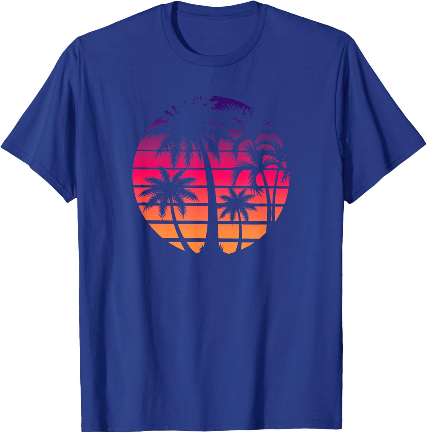 Retro 80s Sunset Palm Tree Beach Vacation Art T-Shirt - T-Shirt | Royal