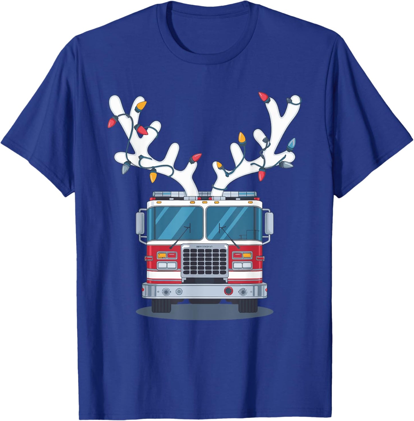 Christmas Firetruck Firefighter Xmas -Adult , Black, Small, Short Sleeve T-Shirt - T-Shirt | Royal