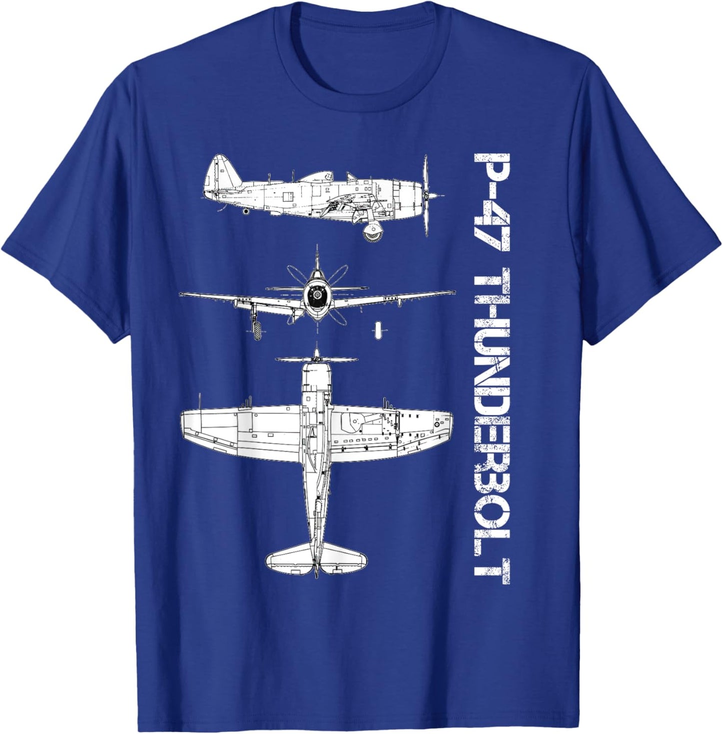 P47 Thunderbolt WW2 Fighter Airplane Blueprint T-Shirt - T-Shirt | Royal