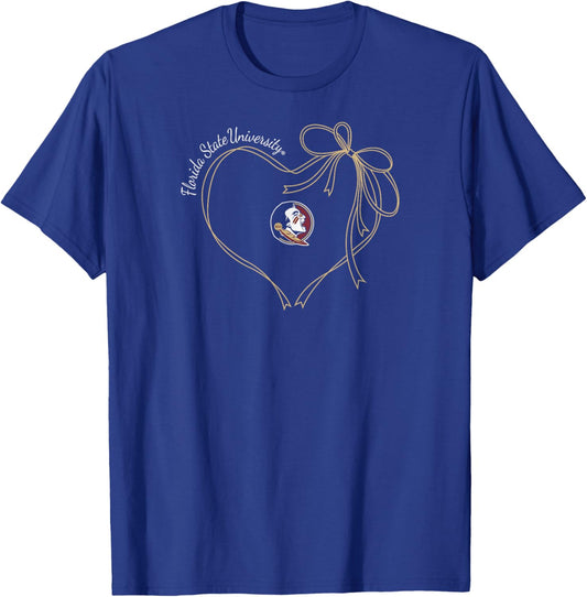 Florida State Seminoles Bow Heart Black Officially Licensed T-Shirt - T-Shirt | Royal