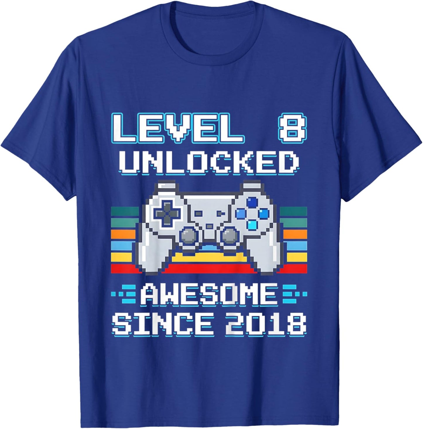Kids 8th Birthday Gamer Level 8 Unlocked Awesome Since 2018 T-Shirt - T-Shirt | Royal