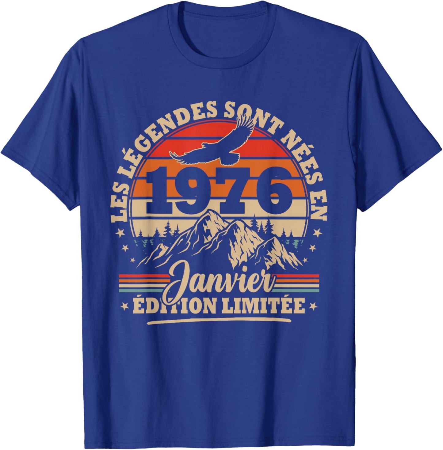 Vintage 50th Birthday Gift Born in January 1976 T-Shirt - T-Shirt | Royal