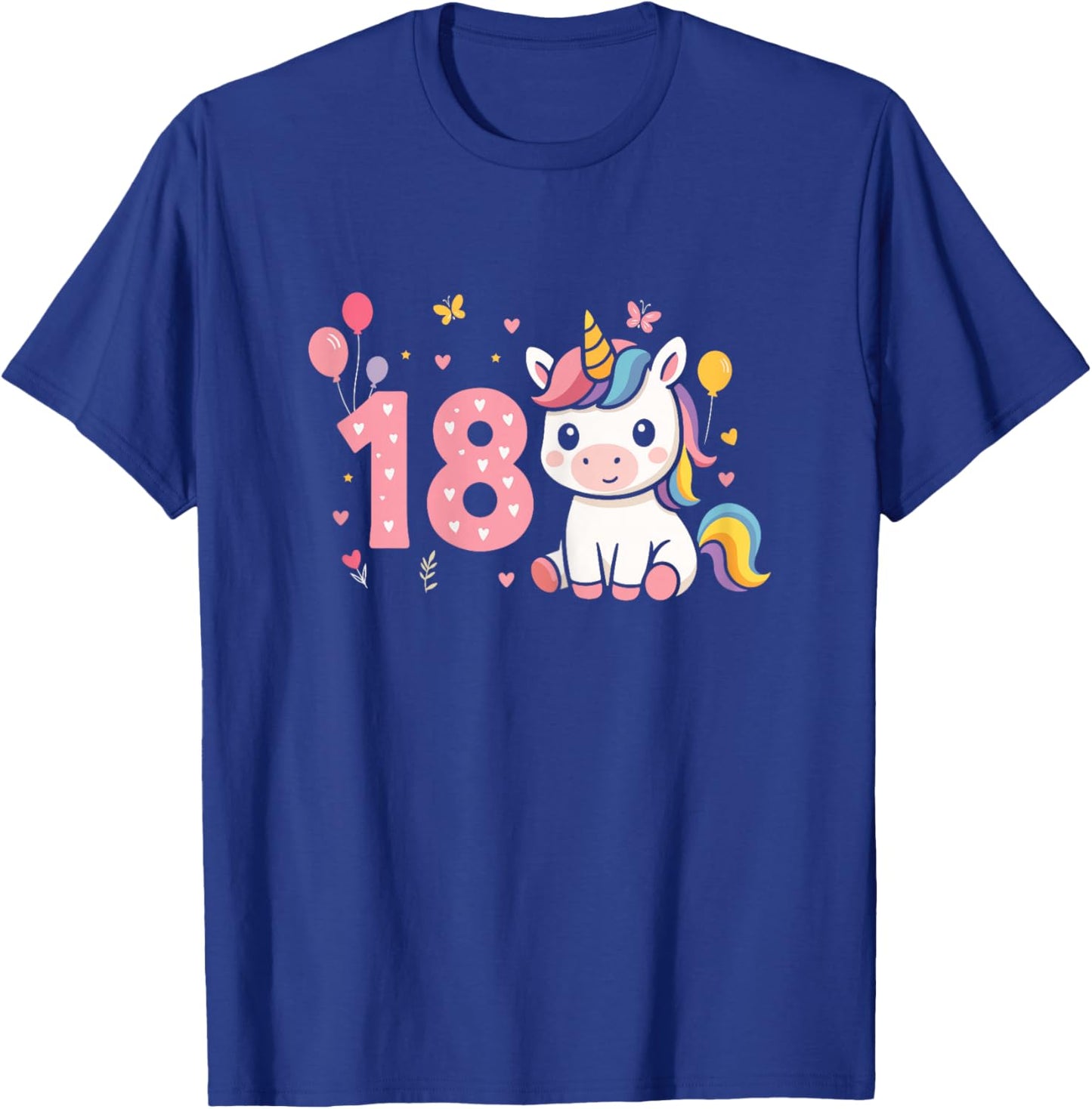 18th Birthday Cute Unicorn Balloon Girl 18 Years Old T-Shirt - T-Shirt | Royal