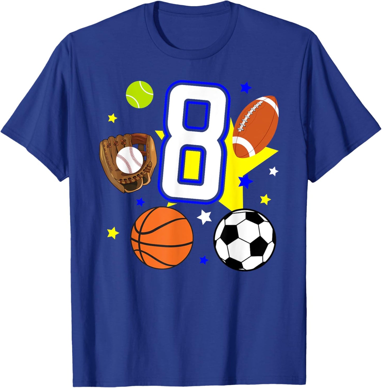 8th Birthday Sports Birthday Theme 8 Year Old Boy T-Shirt - T-Shirt | Royal