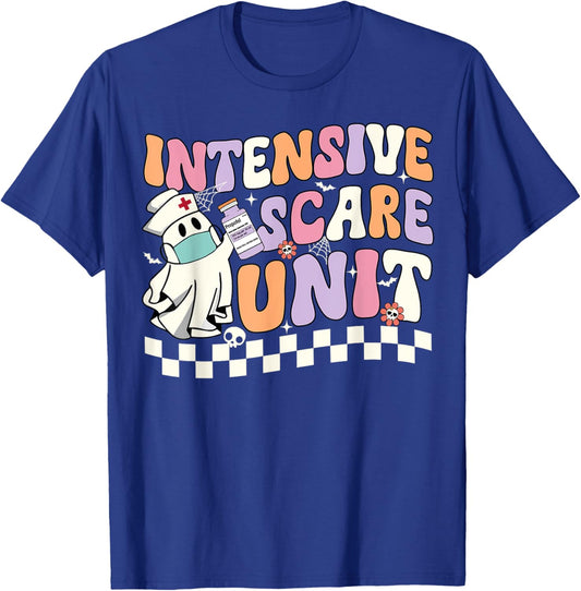 Intensive Scare Unit Nurse Halloween ICU Nurse Ghost Retro T-Shirt - T-Shirt | Royal