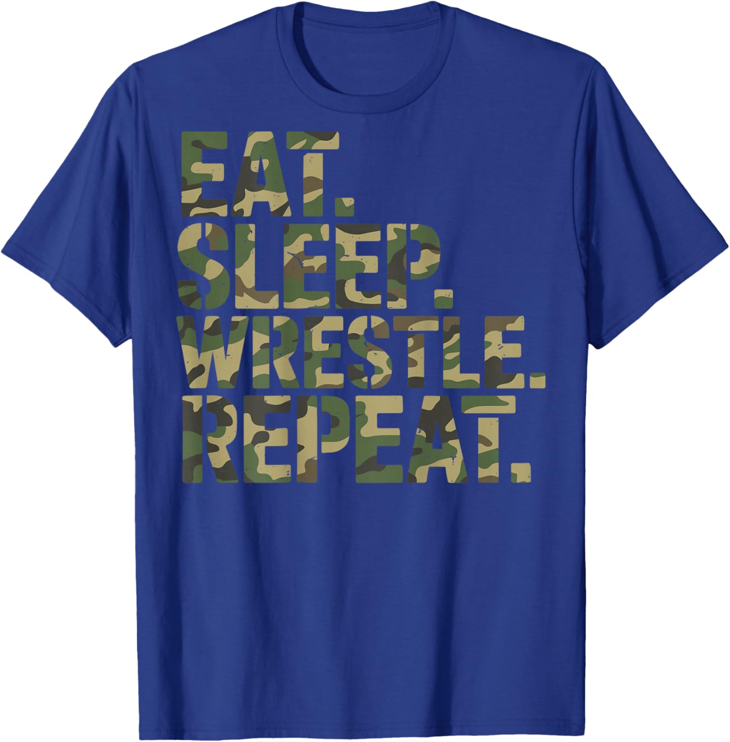Youth Camo US Wrestling Eat Sleep Wrestle Repeat Wrestler T-Shirt - T-Shirt | Royal