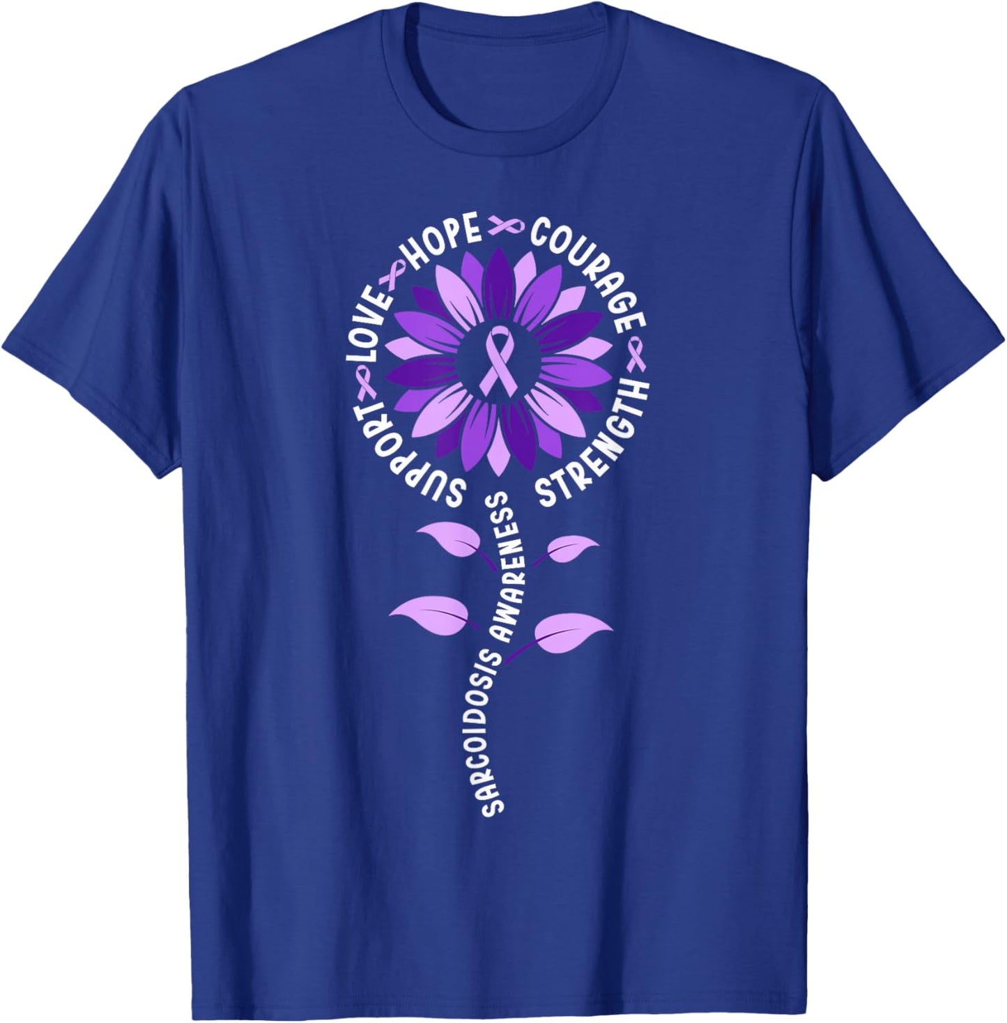 Sunflower Purple Ribbon Sarcoidosis Awareness Month T-Shirt - T-Shirt | Royal