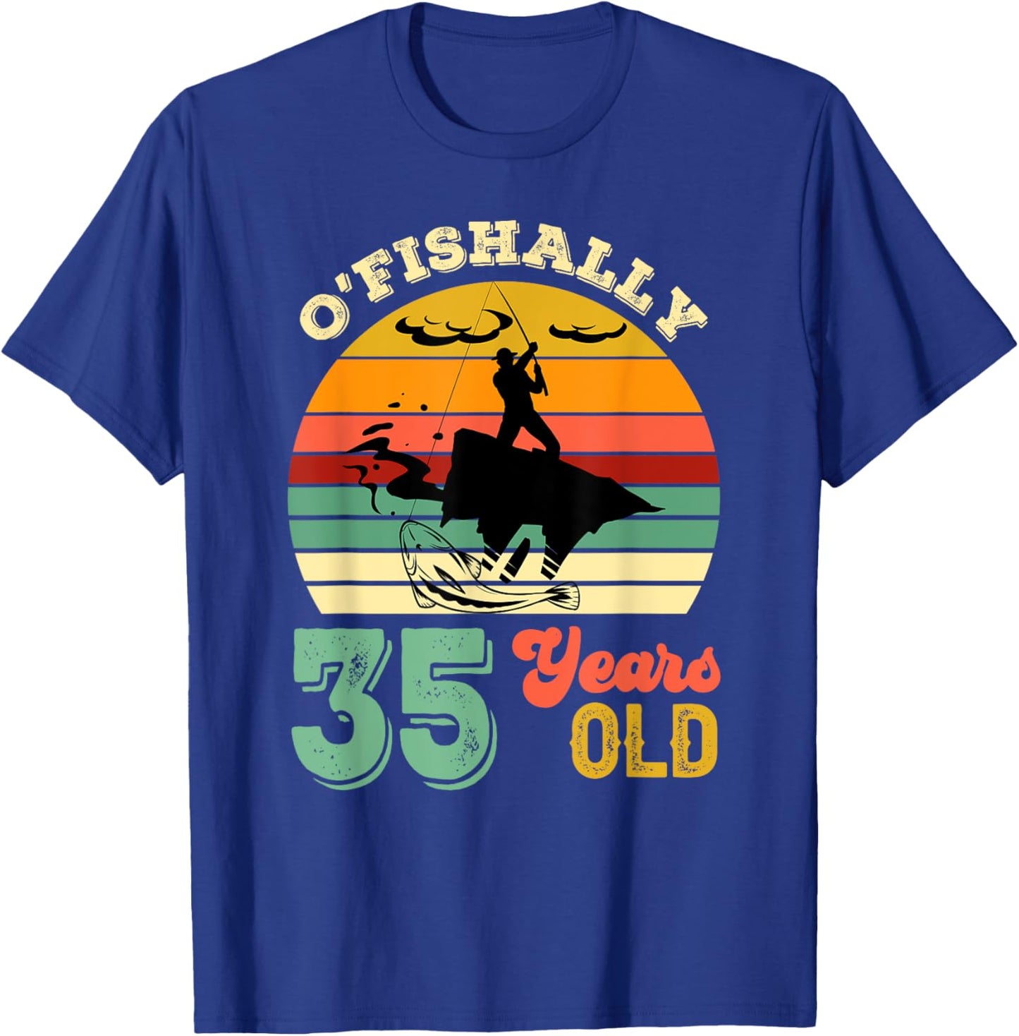 35 Years Old Thirty-Five Grandpa Fish 35th Birthday Fishing T-Shirt - T-Shirt | Royal