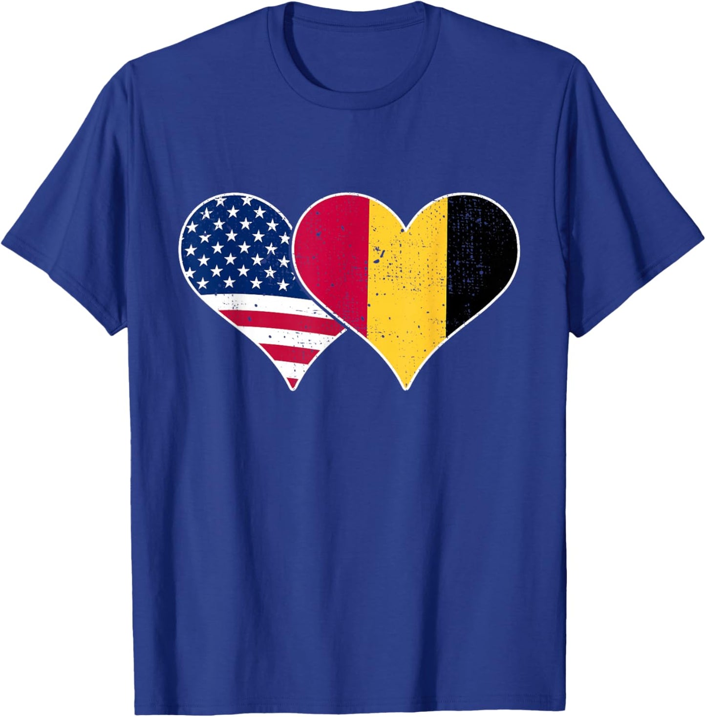 USA and Belgium Flags - American & Belgian Vintage Hearts T-Shirt - T-Shirt | Royal