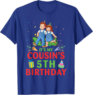 Boy Girl Together It's My Cousin's 5th Birthday 5 Years Old T-Shirt - T-Shirt | Royal