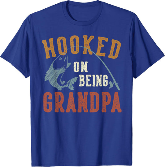 Hooked On Being Grandpa Father's Day Fishing Grandpa T-Shirt - T-Shirt | Royal