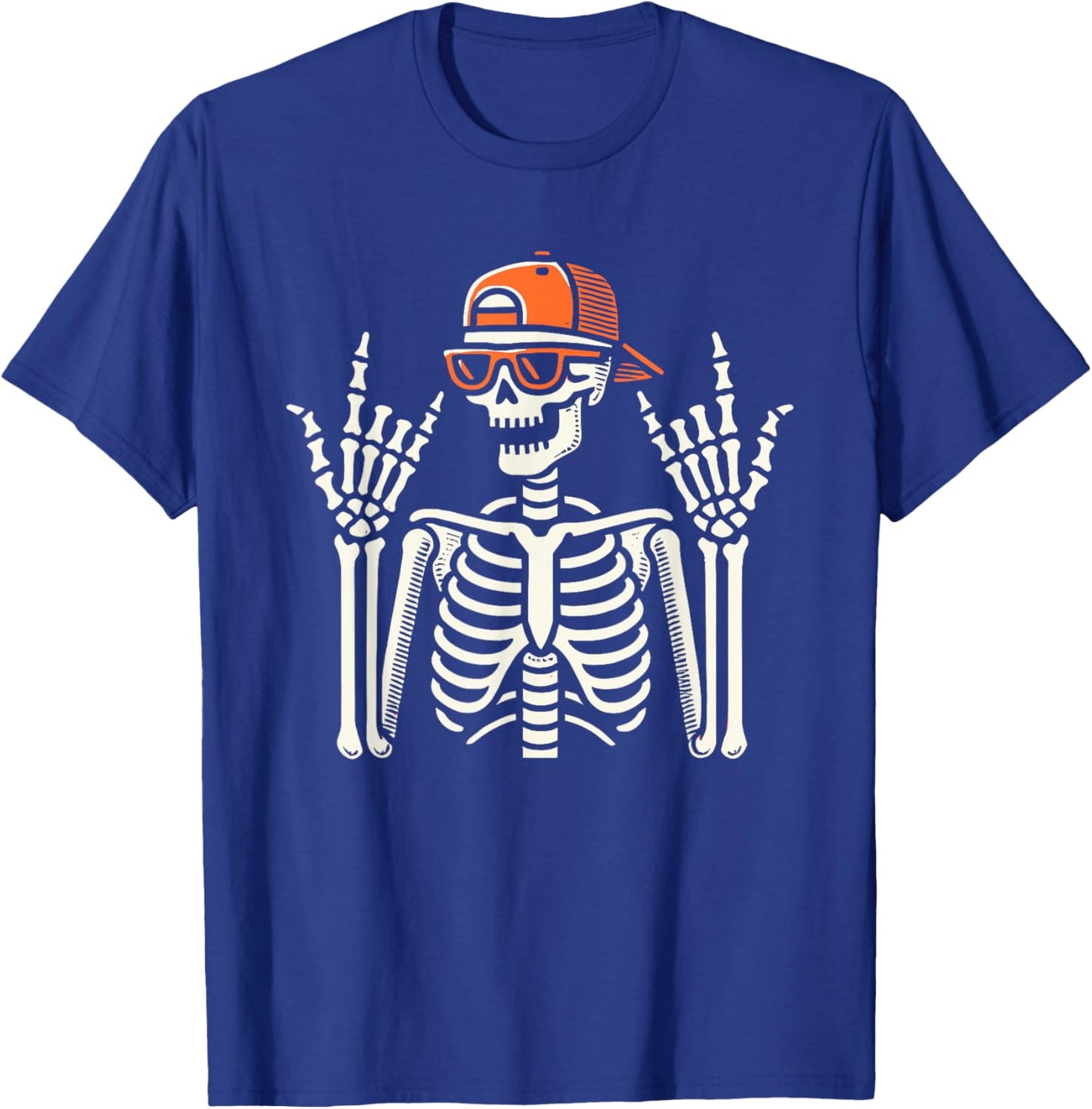 Rocker Skeleton With Cap, Halloween, Men, Rock Hand, Skater T-Shirt - T-Shirt | Royal