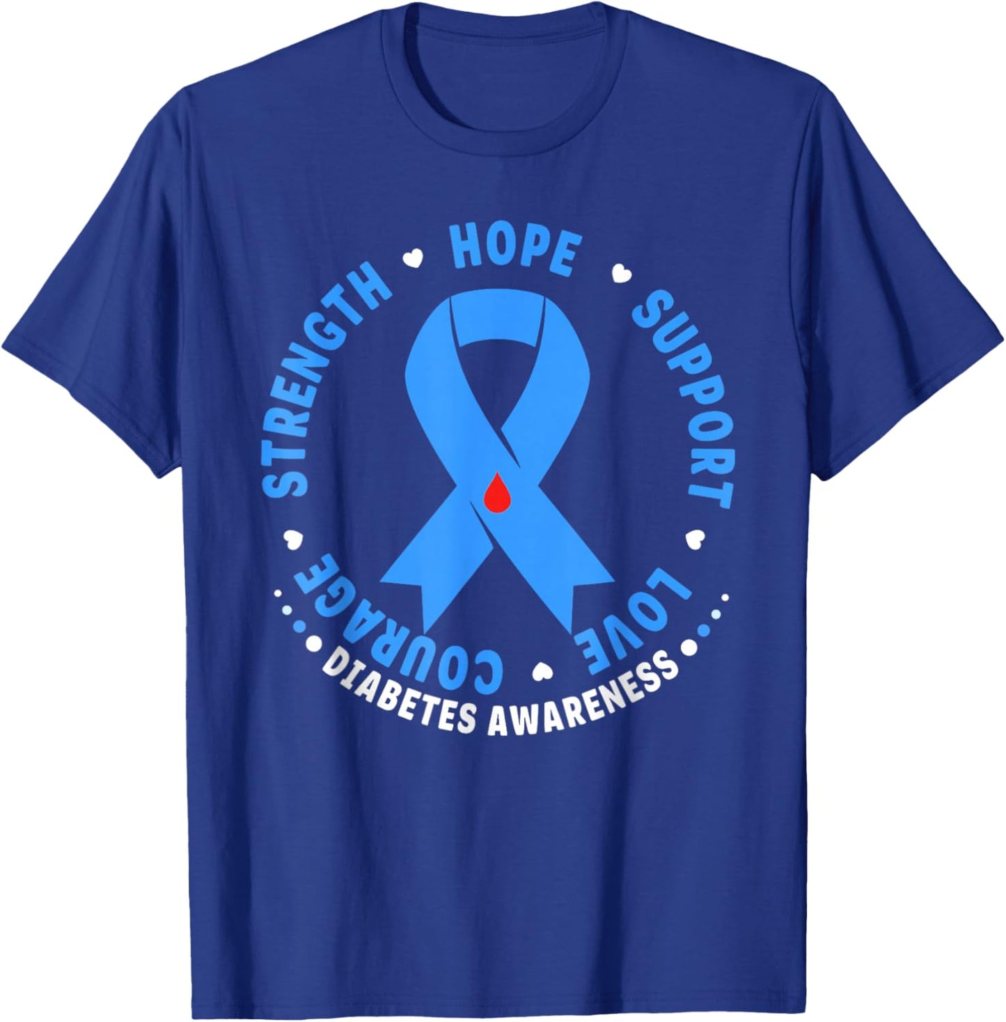 Diabetes Awareness Month Blue Love Ribbon Support T1D T2D T-Shirt - T-Shirt | Royal