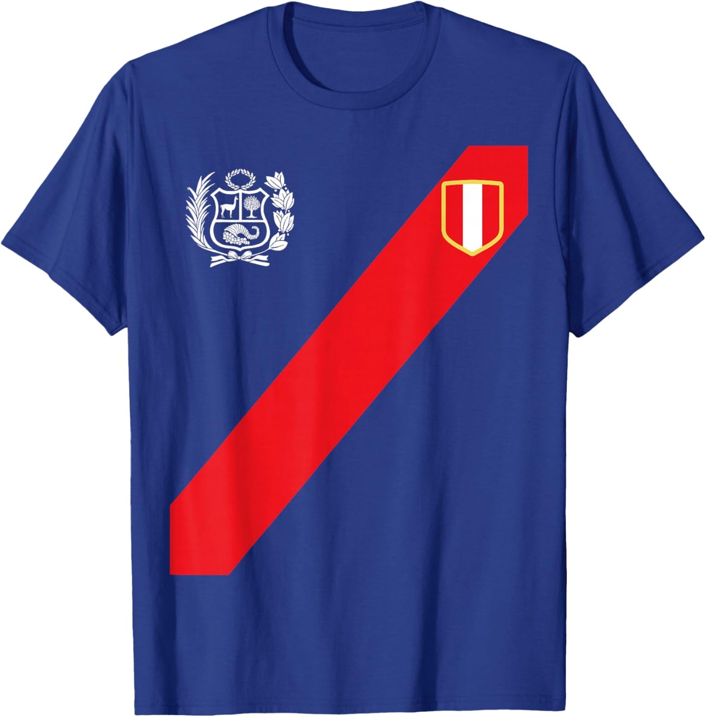 Peru Shirt Peruvian Flag Escudo Retro Soccer Inspired Peru T-Shirt - T-Shirt | Royal