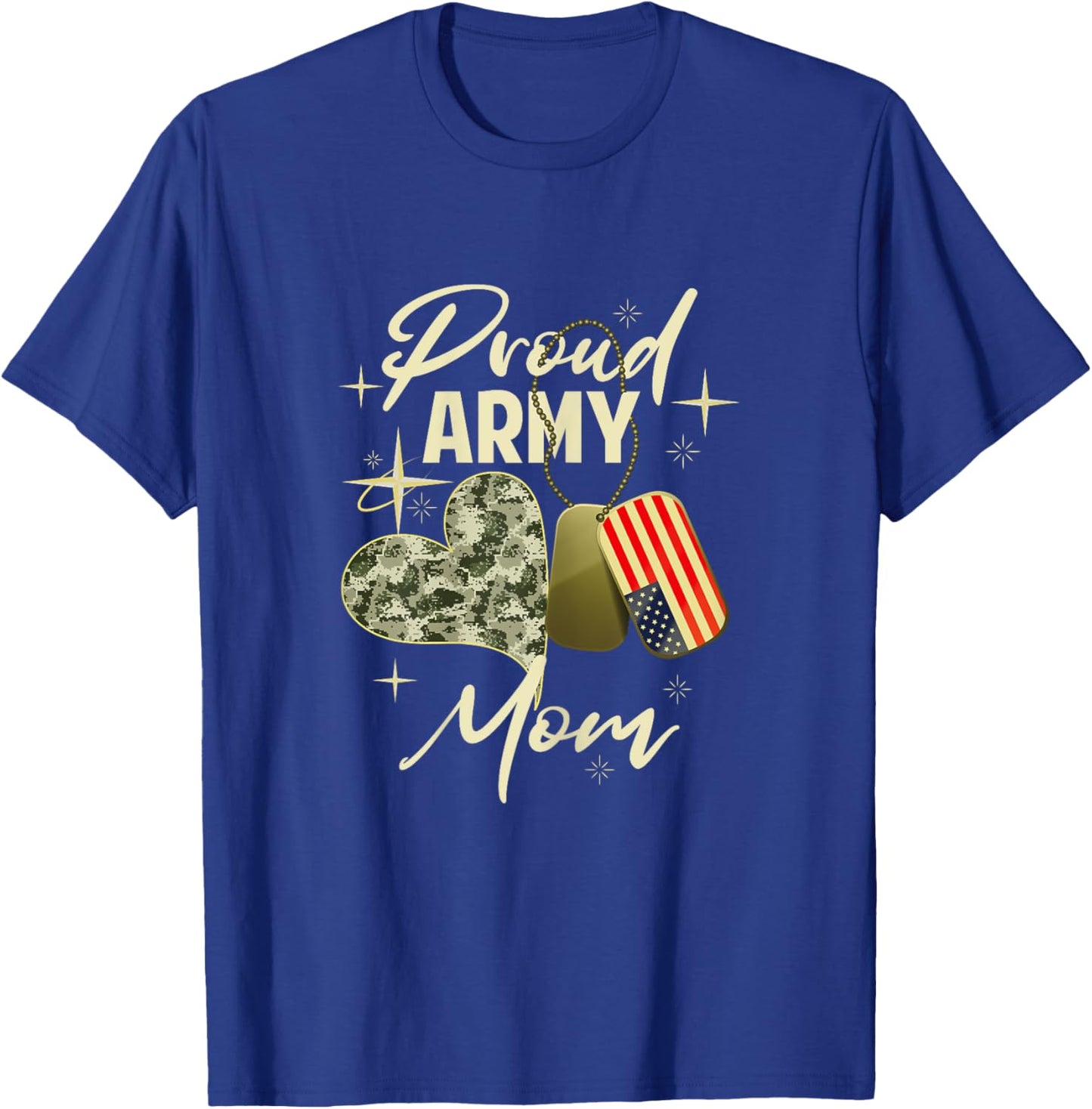 Proud Army Mom Camouflage Mother's Day Dog Tag US Flag Women T-Shirt - T-Shirt | Royal
