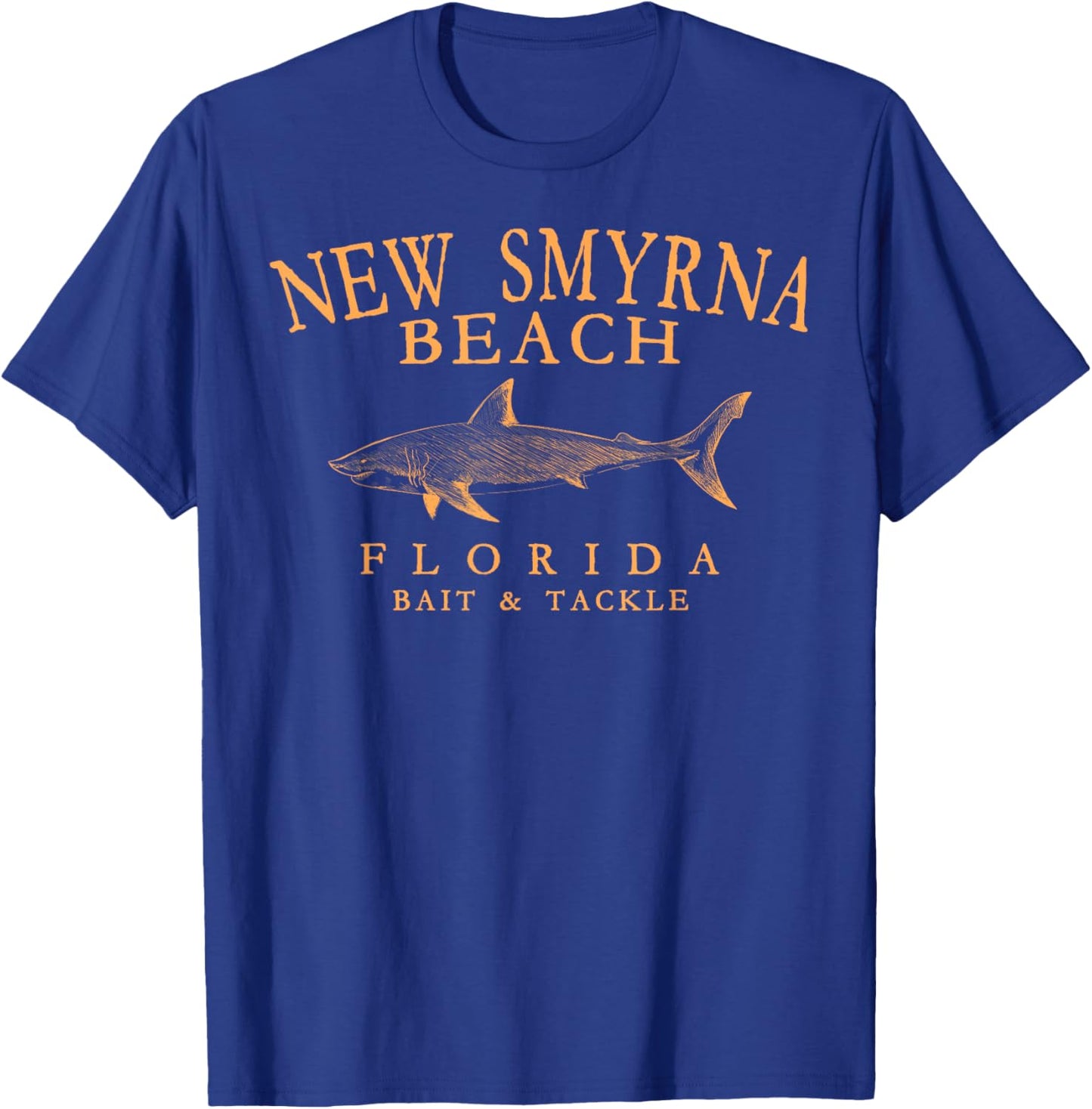 New Smyrna Beach Florida Shark Retro Arched Orange Letters T-Shirt - T-Shirt | Royal