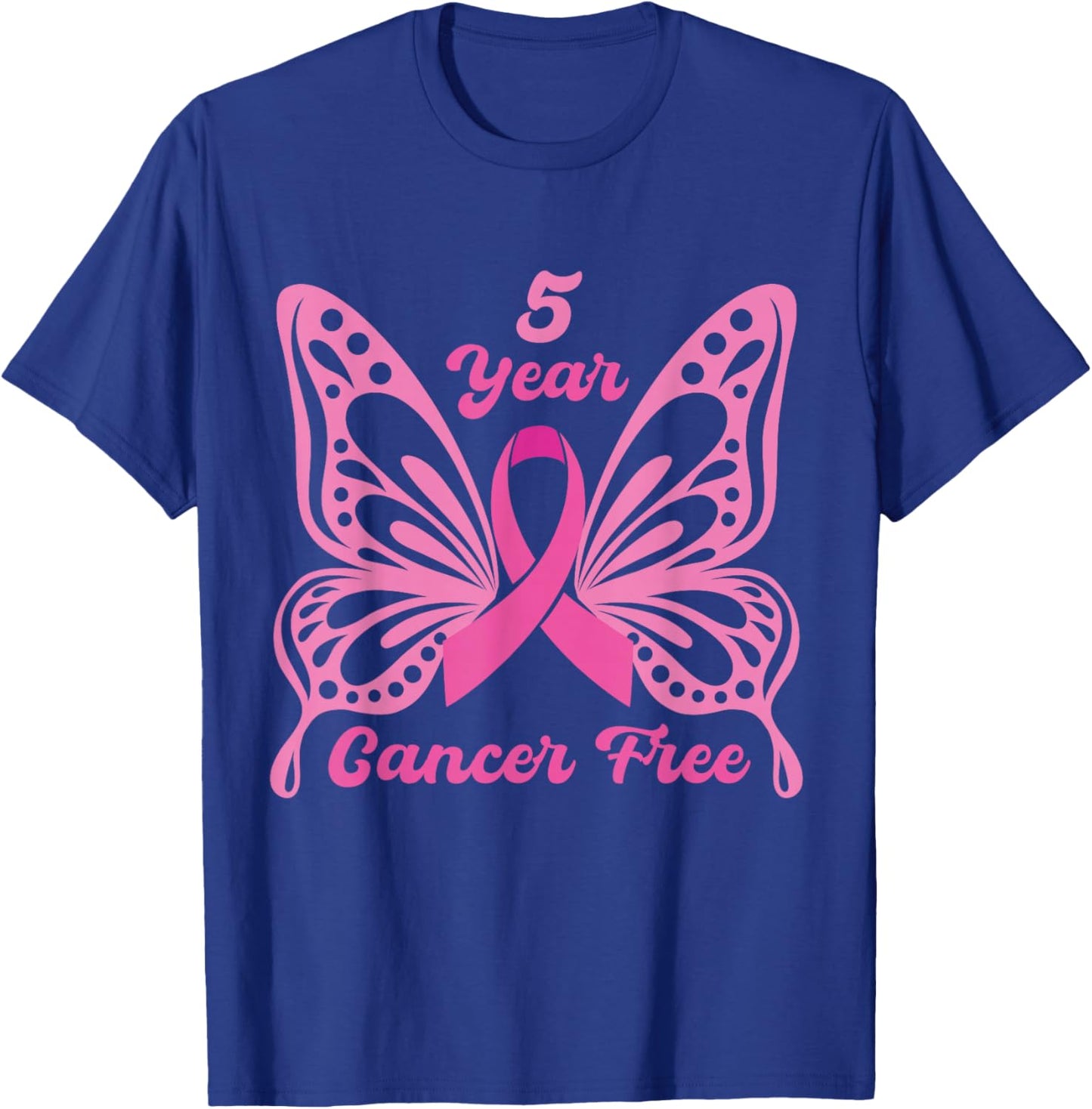 5 Year Cancer Free Breast Cancer Awareness Butterfly Women T-Shirt - T-Shirt | Royal