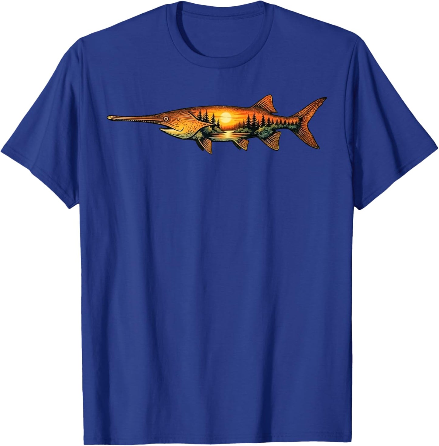 Paddlefish Fishing Sunset Nature Landscape T-Shirt - T-Shirt | Royal