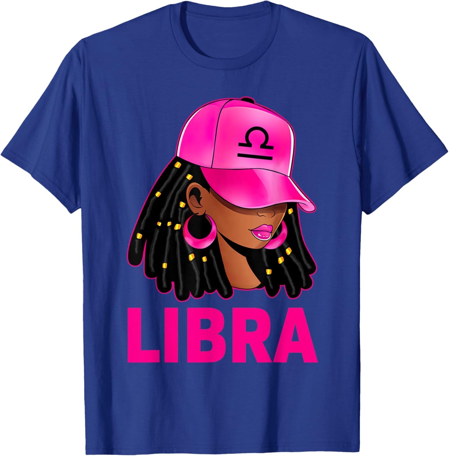 Libra Queen Loc'd Hair Black Woman Cap Zodiac Sign T-Shirt - T-Shirt | Royal