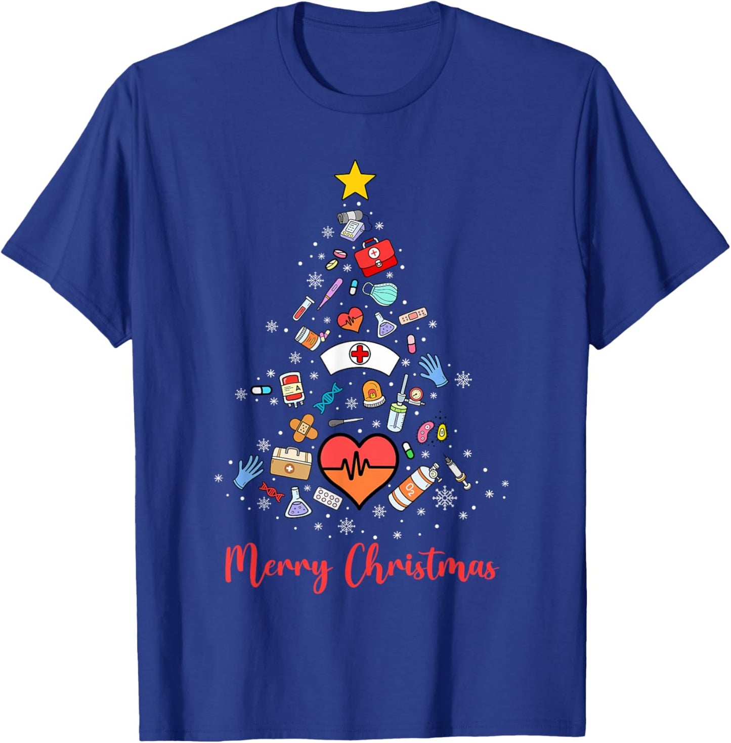 Stethoscope Christmas Tree Nurse Nursing Scrub Top Xmas T-Shirt - T-Shirt | Royal