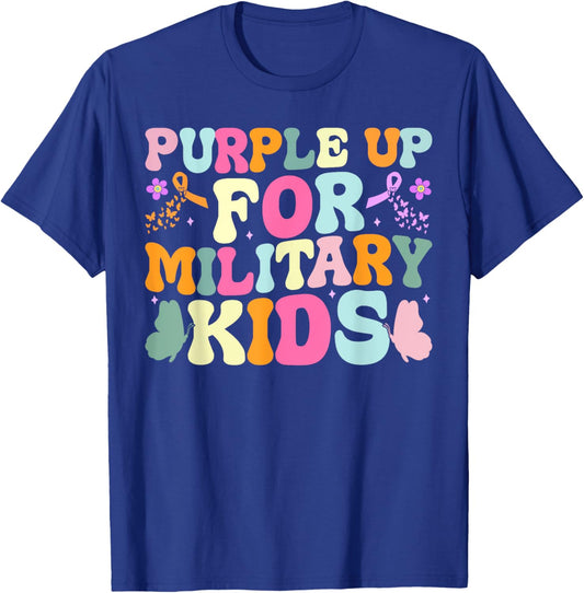 Groovy Military Child Month Purple Up For Military Kids T-Shirt - T-Shirt | Royal