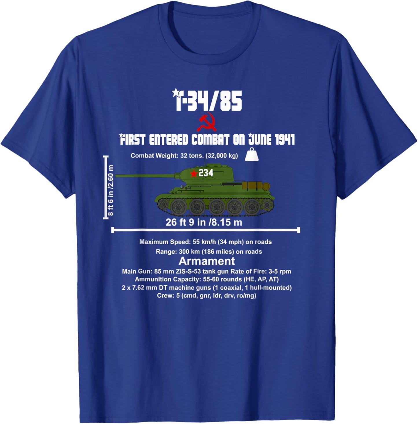 T-34/85 Art Historic: Armored Legends T-Shirt - T-Shirt | Royal