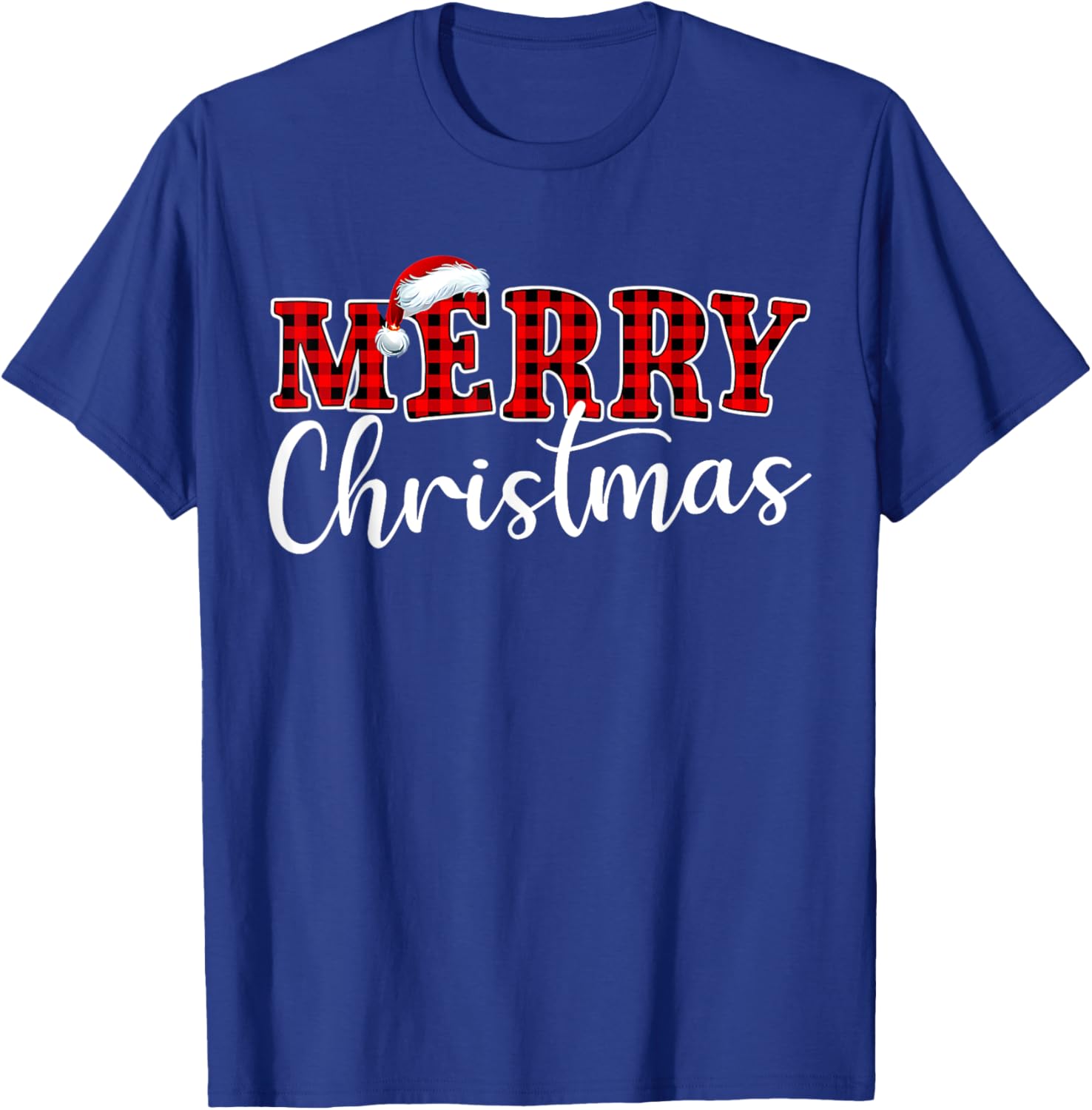 Merry Christmas Buffalo Plaid Red Santa Hat Xmas Pajamas T-Shirt - T-Shirt | Royal