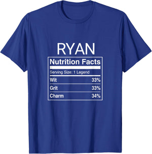 Ryan Nutrition Facts Parody Fun Saying T-Shirt - T-Shirt | Royal