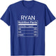 Ryan Nutrition Facts Parody Fun Saying T-Shirt - T-Shirt | Royal