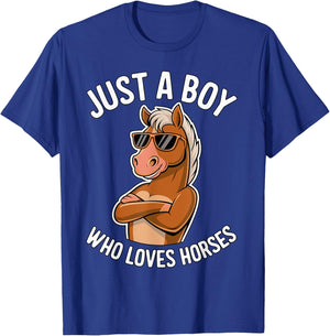 Just a Boy who loves Horses Equestrian Horseback T-Shirt - T-Shirt | Royal