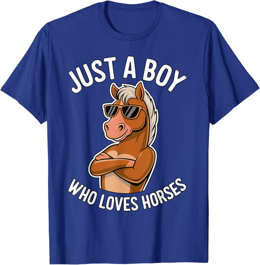 Just a Boy who loves Horses Equestrian Horseback T-Shirt - T-Shirt | Royal