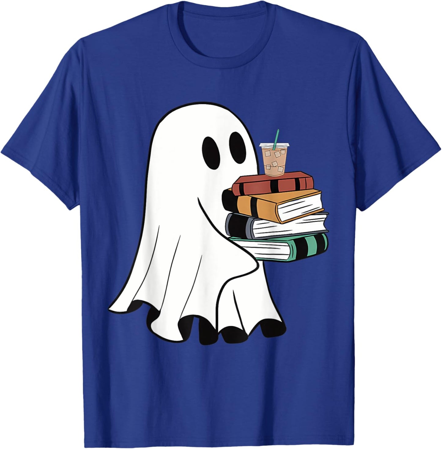 Ghost With Books Coffee Halloween For Book Lover T-Shirt - T-Shirt | Royal