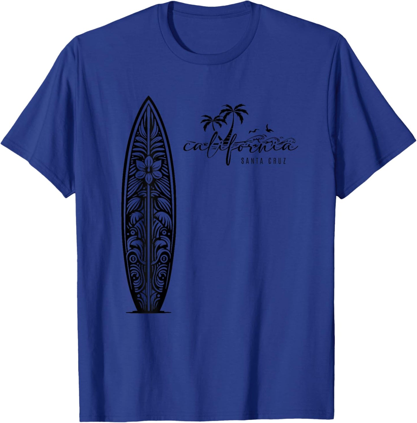 California Santa Cruz, Surfing Surfboard Backprint T-Shirt - T-Shirt | Royal