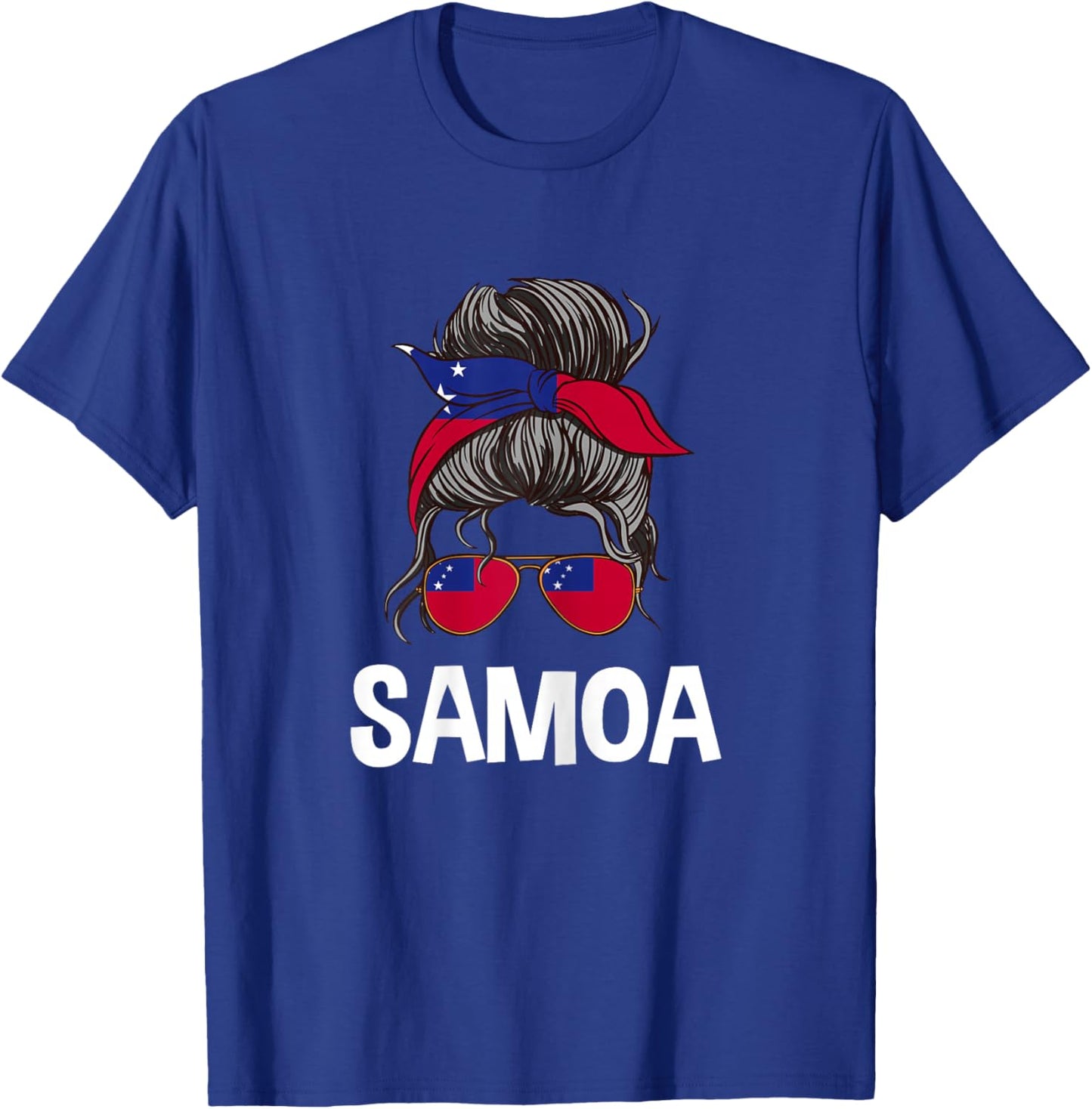 Samoa Messy Bun Girl Samoan Pride Flag Design T-Shirt - T-Shirt | Royal