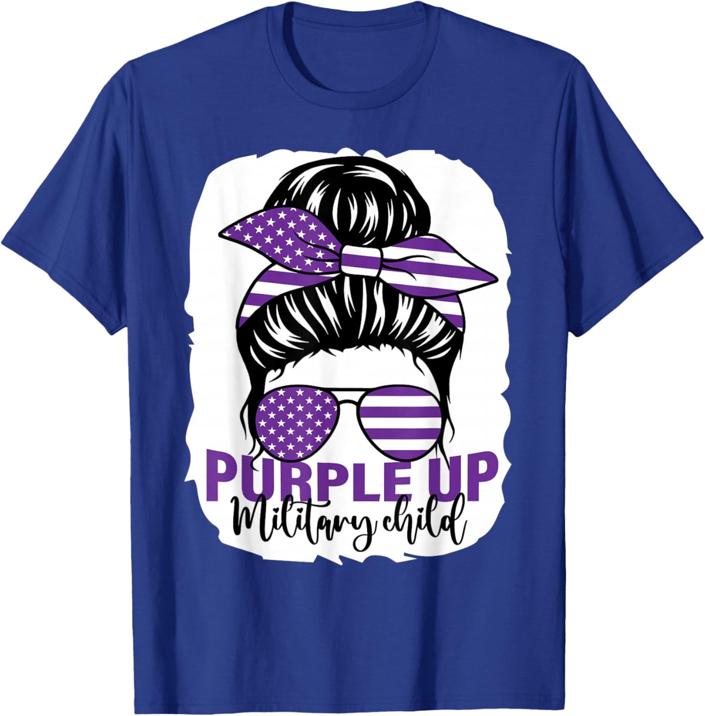 Purple Up For Military Kids Messy Bun Military Child T-Shirt - T-Shirt | Royal
