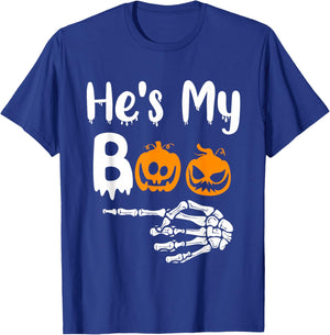 She's My Boo Matching Halloween Pajama Couples He's My Boo T-Shirt - T-Shirt | Royal