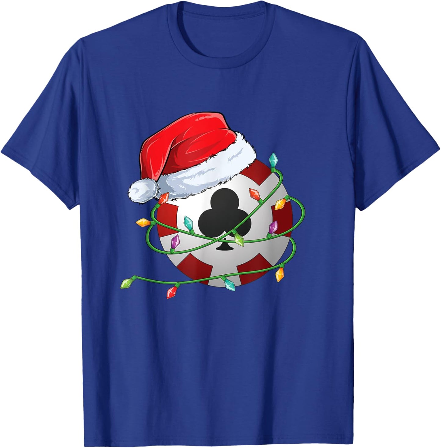Christmas Poker Chip in Santa Hat wrapped in Holiday Lights T-Shirt - T-Shirt | Royal