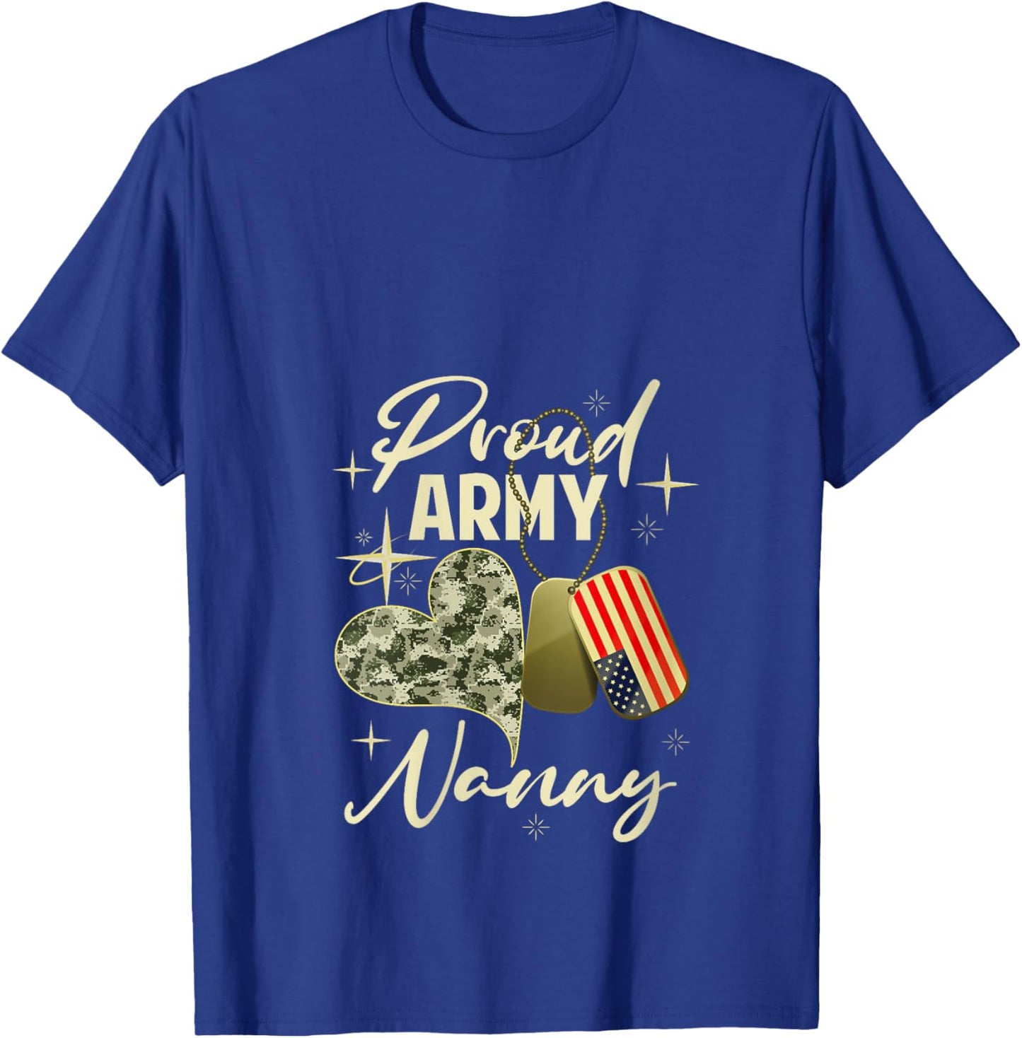 Proud Army Nanny Camouflage Mother's Day Dog Tag US Flag V-Neck T-Shirt - T-Shirt | Royal