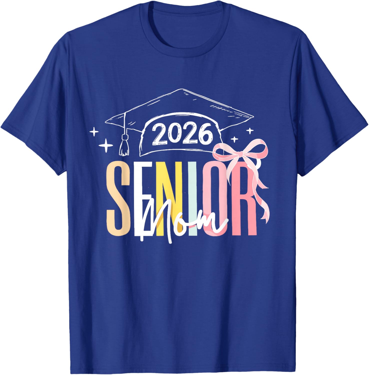 High School Senior Mom Class of 2026 Graduation Bow Cap T-Shirt - T-Shirt | Royal