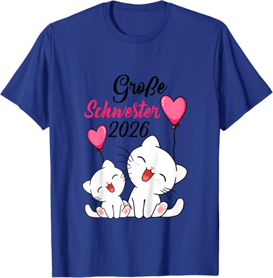 Große Schwester 2026 Baby Ankündigung Katzen Geschwister T-Shirt - T-Shirt | Royal