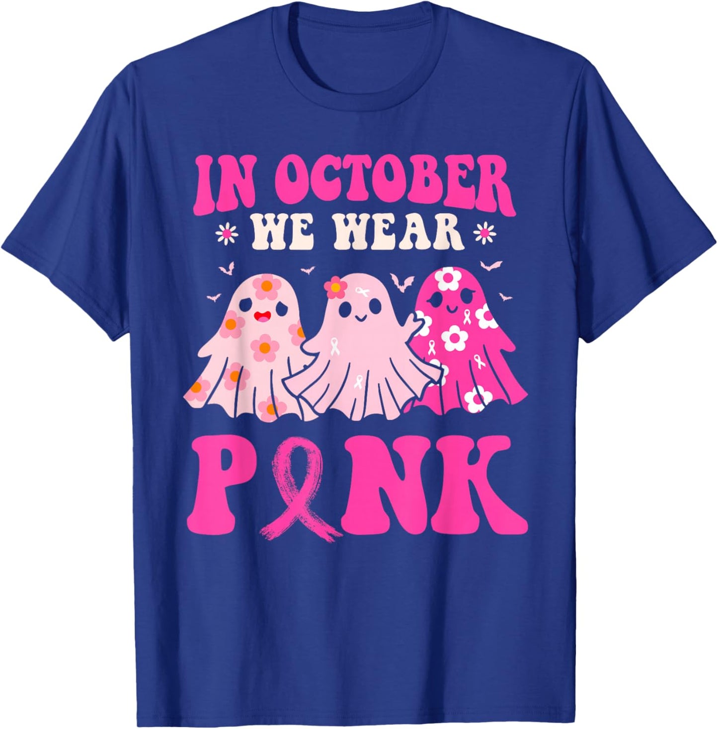 In October We Wear Pink Halloween Breast Cancer Awareness T-Shirt - T-Shirt | Royal