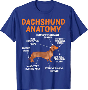 Funny Wiener Dog Puppy Doxie Lovers Anatomy of a Dachshund T-Shirt - T-Shirt | Royal