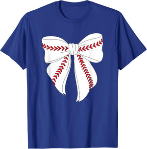 Cute Baseball Coquette Bow Girls Baseball Mom Mama T-Shirt - T-Shirt | Royal