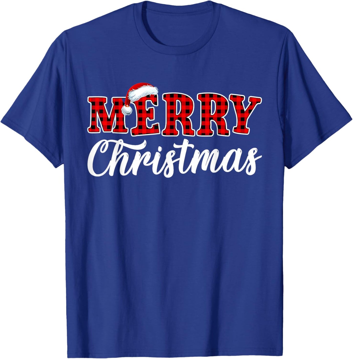 Merry Christmas Buffalo Plaid Red Santa Family Matching Xmas T-Shirt - T-Shirt | Royal
