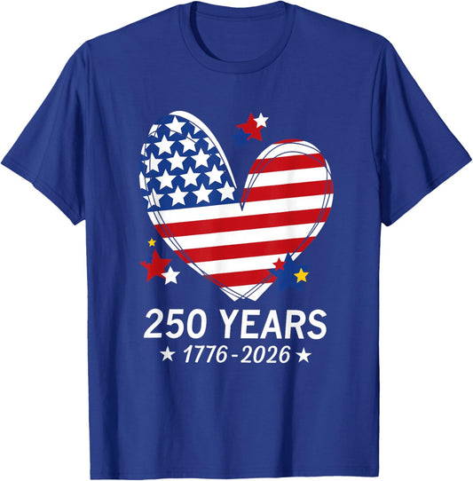 250th Anniversary America Flag Heart 250 Year Women Girls T-Shirt - T-Shirt | Royal
