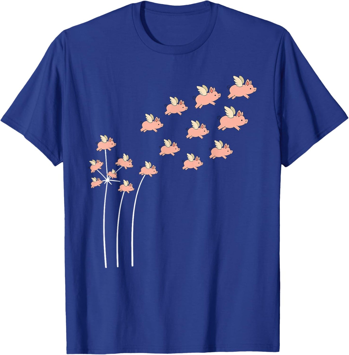 Flower Dandelion Pigs Flying with Wings Fly Cute Pig Lovers T-Shirt - T-Shirt | Royal